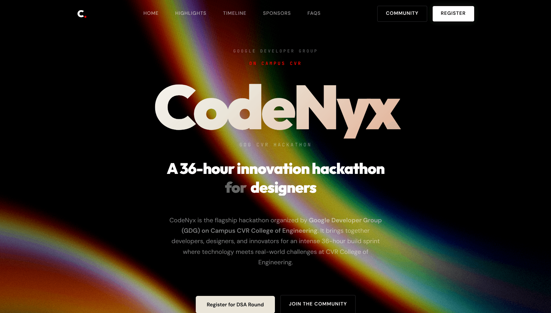 Event poster for CodeNyx Hackathon